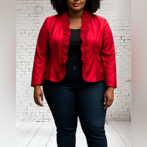 Victor Costa Jackets & Blazers - Vintage Victor Costa  Ruffle Red Jacket Size 10 Rare 80s